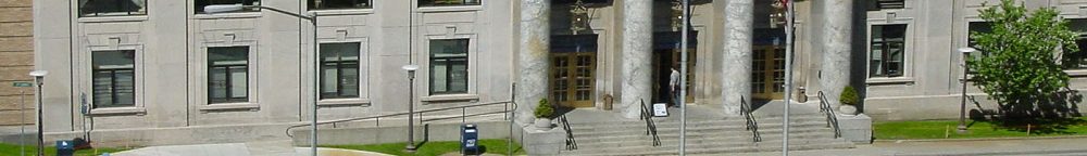 Front steps of the Alaska State Capitol on a sunny summer day