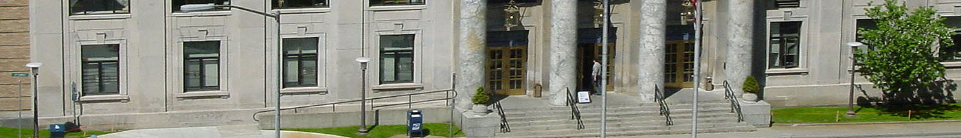 Front steps of the Alaska State Capitol on a sunny summer day